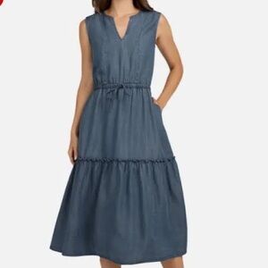 Lands' End Sleeveless Denim Lyocell Tiered Midi Dress
